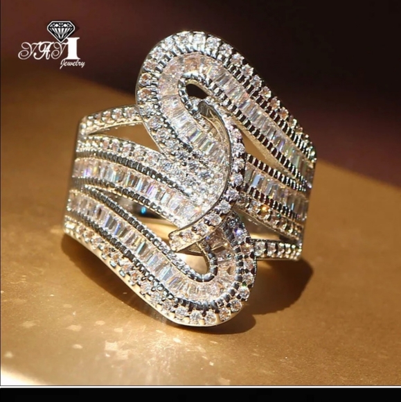 (1) Trendy Twisted simulated Diamond Ring Sz 7 and size 8. - Picture 3 of 5